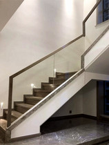 Net red tempered glass stair handrail modern simple light luxury style solid wood column railing indoor Villa manufacturers