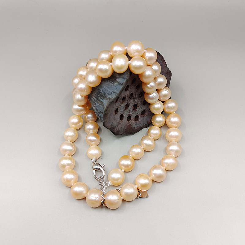 Natural strong luster freshwater powder pearl necklace women's fashion mother style niche design near round beads all-match simple