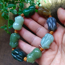 Xinjiang and Tian Yuhand chain mens eight-treasure ancient play jade natural hand string Old-type beads Handheld Pearl National Wind Identification