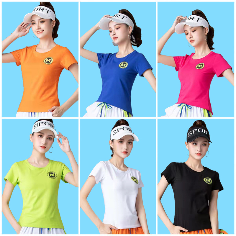 Yang Liping Square Dance Top Pure Cotton Dance Fitness Exercise Clothing Dancewear Round Neck Performance Costume T-Shirt for Women