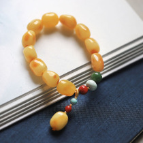 Yiyun original design natural chicken oil yellow amber beeswax with hand string female design single Circle Bracelet