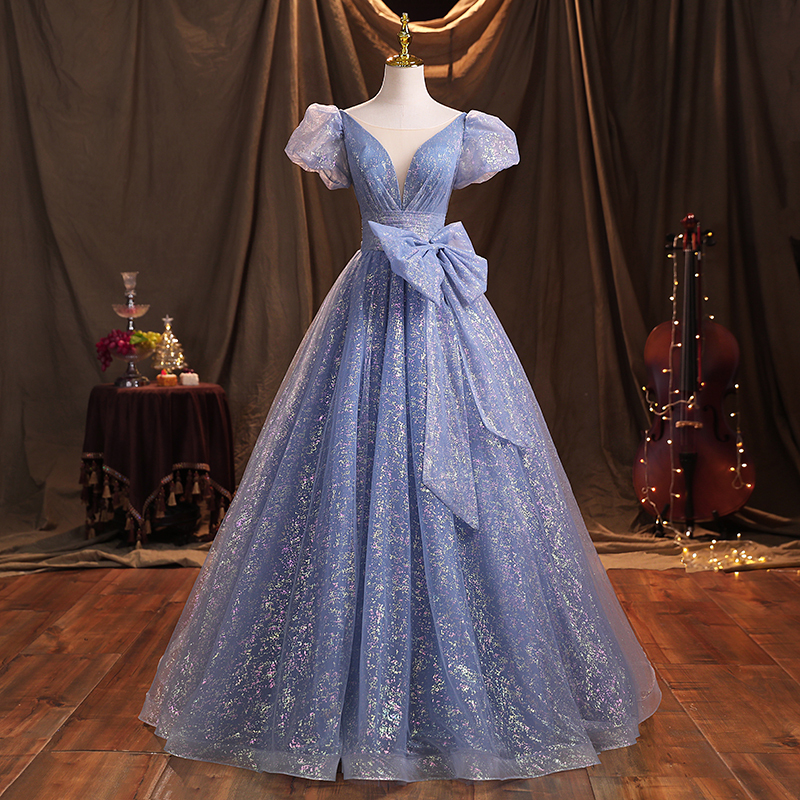 2025 Plus-Size Blue Dress, Runway Style, Elegant Party Dress, Vocal Performance Exam Outfit, Host Dress