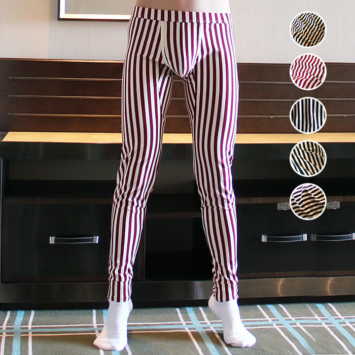 One piece men's warm thin bottoming long johns youth personality striped red