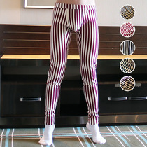One piece mens warm thin bottoming long johns youth personality striped red