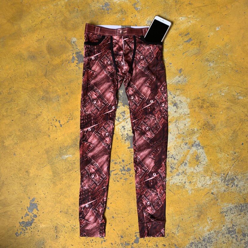 Long johns with pockets for mobile phones men's ice-cold printed youth tights leggings running sportswear elastic pants