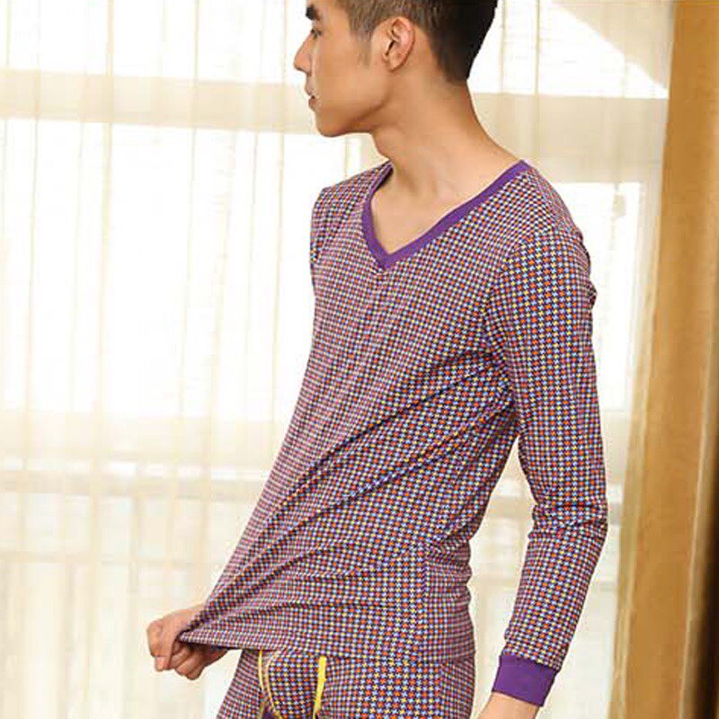 Boys pure cotton bottoming star houndstooth plaid long johns long johns cotton thin warm suit