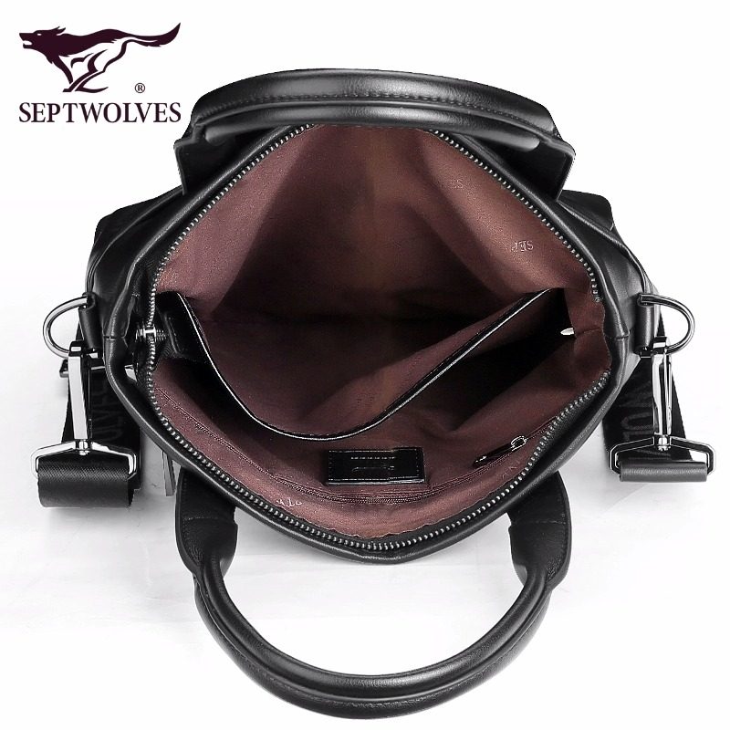 Septwolves Men's Briefcase 2025 New Model Handbag Business Travel Portable First Layer Cowhide Leather Shoulder Crossbody Bag