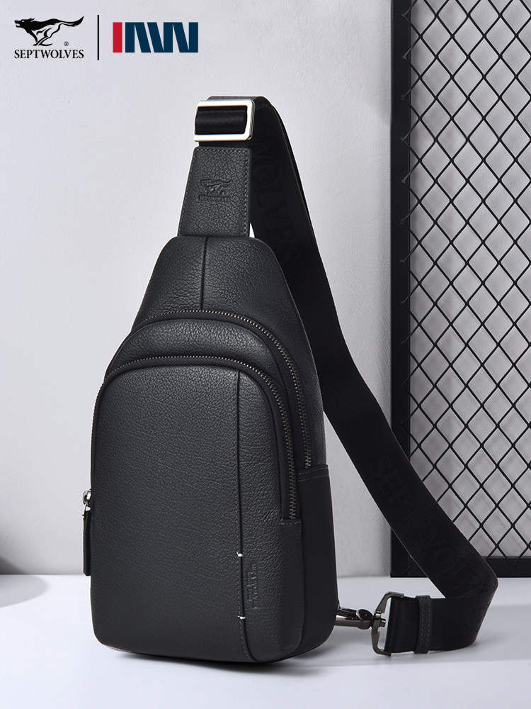 Septwolves Men's Bag Men's Chest Bag Brand Genuine Leather Single Shoulder Crossbody Bag Famous Brand Multifunctional First Layer Cowhide Small Backpack