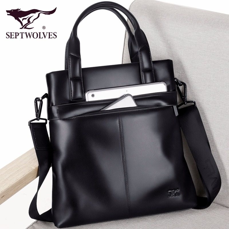 Septwolves Men's Briefcase 2025 New Model Handbag Business Travel Portable First Layer Cowhide Leather Shoulder Crossbody Bag