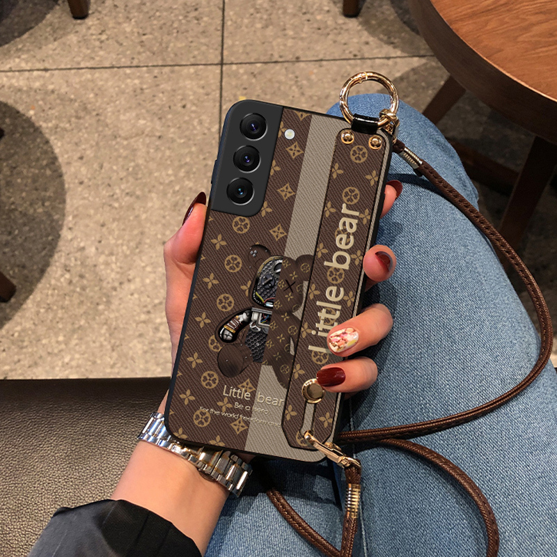 Suitable for Samsung S26 Ultra Phone Case, S24 Plus Shell, S21 Fe Leather Texture, S23 Protective Case, Note 20 Wristband Style, S25 Edge Mechanical Bear, S22+ Crossbody Lanyard, S20 Trendy Brand for Women