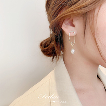 Earrings Female Temperament Long earrings Korea Pearl Silver Needle Ear Advanced Atmosphere East Gate Face Thin Earrings Tide