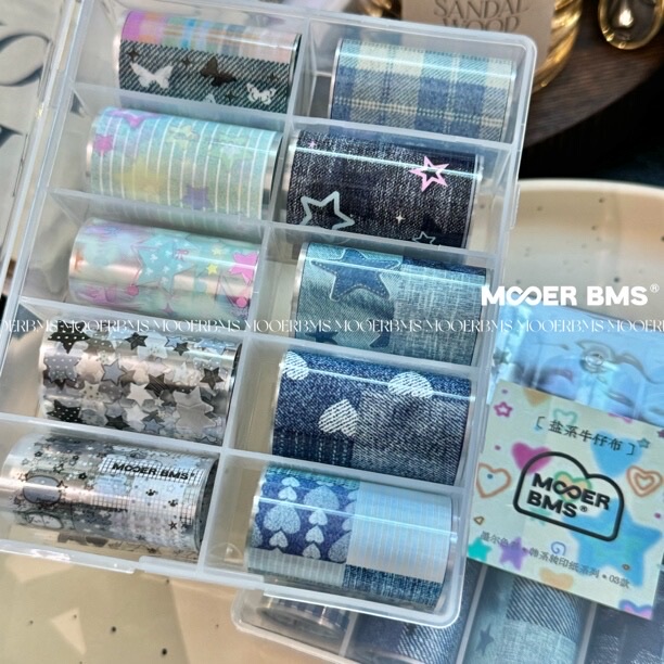 Mooerbms New Salt Series Denim Nail Art Transfer Paper Denim Fabric Feel Sweet and Cool Includes Three Transparent Designs Mooerbms New Salt Series Denim Nail Art Transfer Paper Denim Fabric Feel Sweet and Cool Includes Three Transparent Designs