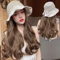 Wig hat Children Summer Fashion fisherman hat Long curly hair One net red sun sunscreen hat with hat with hair