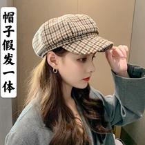 Hats and wigs one-piece medium-length curly hair Chiroe fashion Joker autumn and winter New octagonal hat British retro