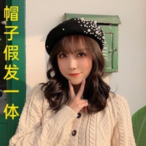Hat wig one female short curly hair autumn and winter Korean version of Pearl Bailey hat Joker long hair full head wig