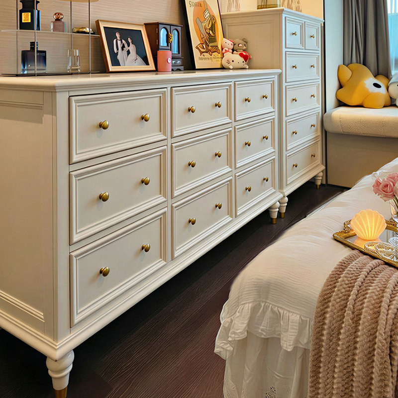 American-Style Solid Wood Nine-Drawer Cabinet for Bedroom, Living Room, Master Bedroom, Bedside Storage, Entryway Cabinet, French-Style Room Seven-Drawer Dressing Table