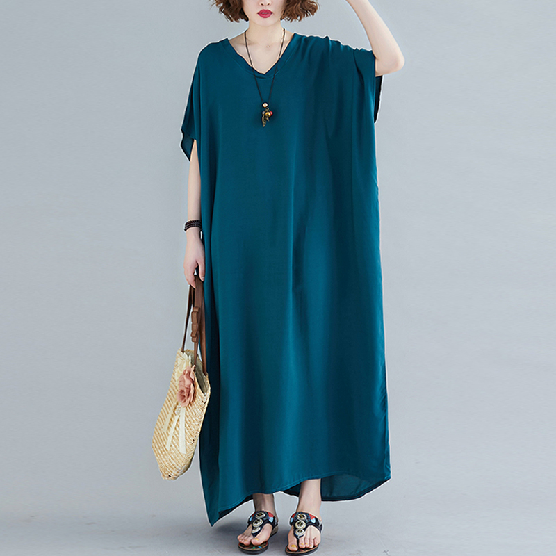 Simple Women's Summer Solid Color New Plus-Size Dress, Oversized Loose Long Dress, Robe-Style Beach Dress Simple Women's Summer Solid Color New Plus-Size Dress, Oversized Loose Long Dress, Robe-Style Beach Dress