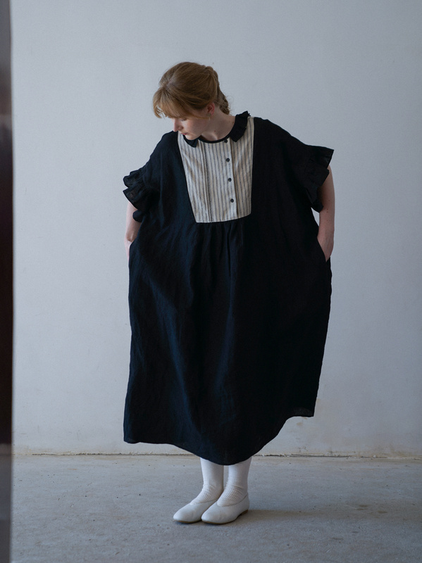 Ptour2025 Linen 2-Way Reversible Patchwork Ruffle Sleeve Dress Ptour2025 Linen 2-Way Reversible Patchwork Ruffle Sleeve Dress