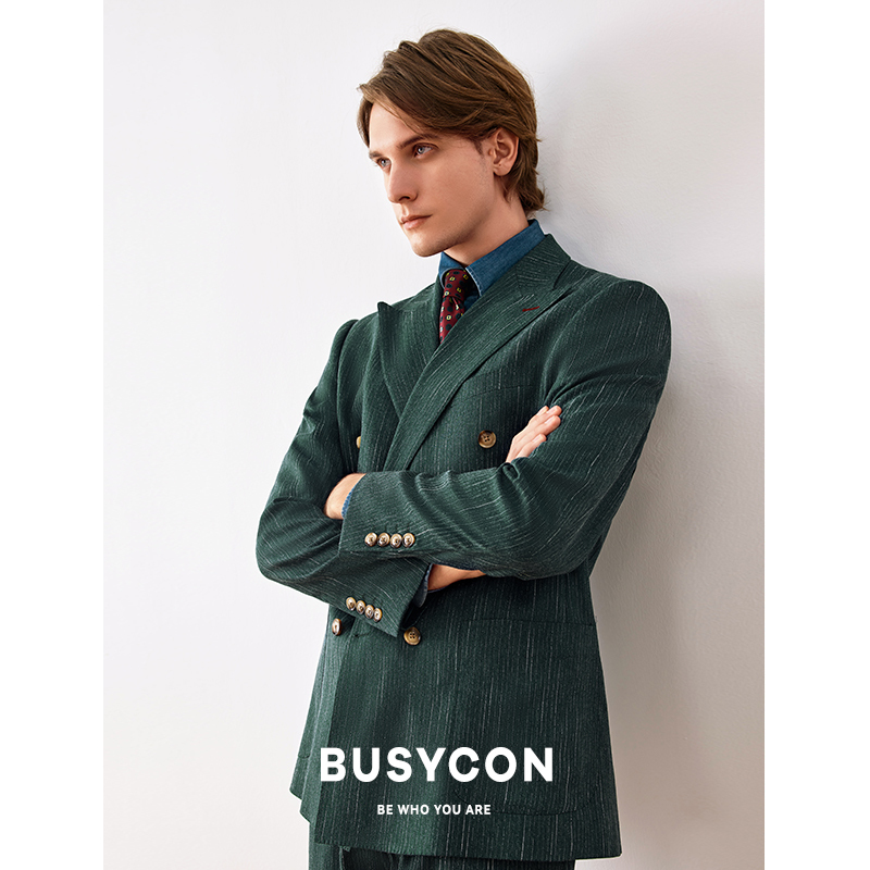 Men's Suit Double-Breasted Notch Lapel Business Casual Jacket Dark Green Striped Men's Suit Three-Piece Set Men's Suit Double-Breasted Notch Lapel Business Casual Jacket Dark Green Striped Men's Suit Three-Piece Set