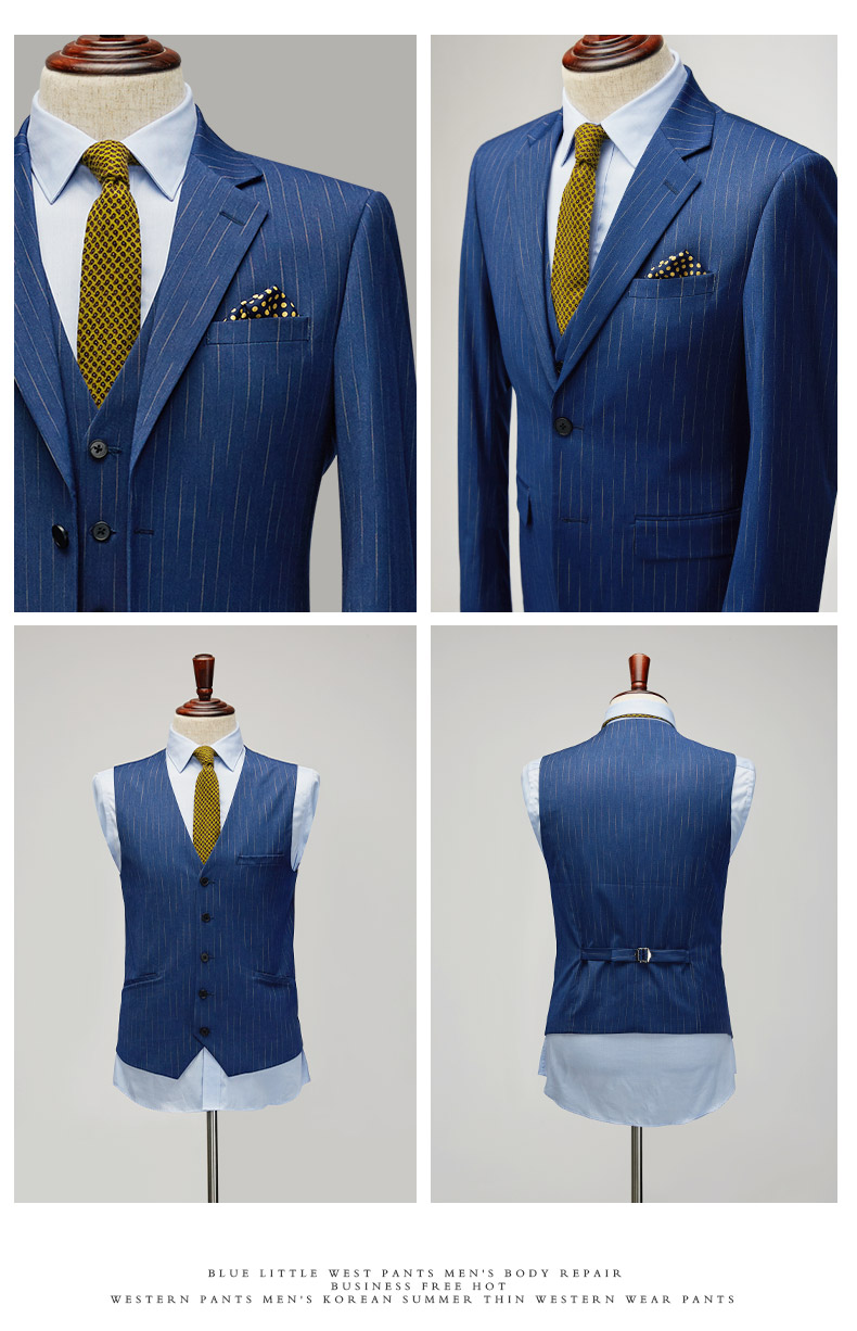 Bộ đồ vest nam màu xanh Anh gió đám cưới chú rể mặc váy chú rể kết hôn với bộ đồ nam mùa hè mỏng - Suit phù hợp áo vest nam cao cấp