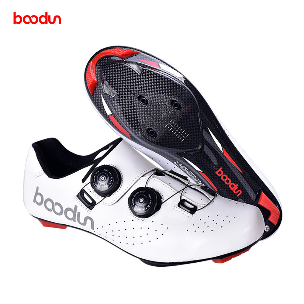 Cycling shoes carbon fiber soles professional road bicycle lockshoes leather mountain car breathable bicycle shoes boodun