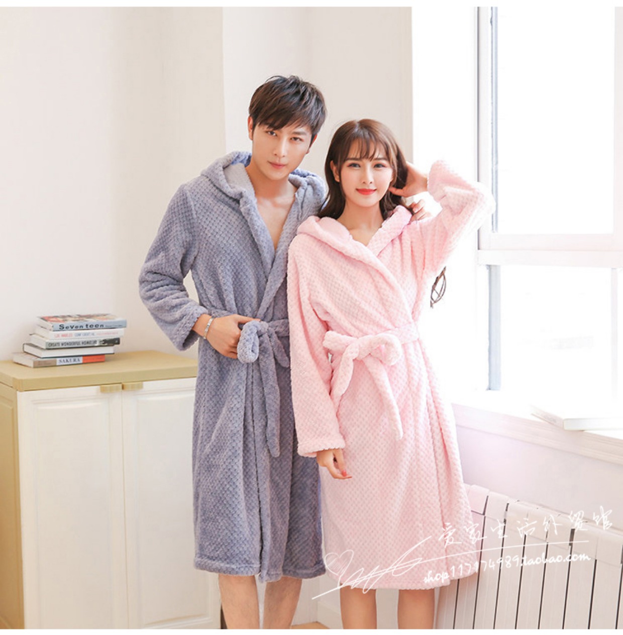 Áo choàng mùa đông nam và nữ flannel lỏng đồ ngủ lông cừu dày và dài san hô để giữ ấm áo choàng tình yêu mùa đông đồ ngủ nam