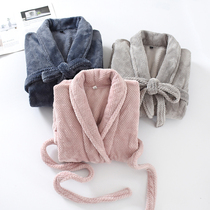 Tethick Lovers Sleeping Robes Womens Winter Plus Suede Thickened Warm Coral Suede Bathing Suit Bathrobe Mens Flannel Sleepwear Home Robes