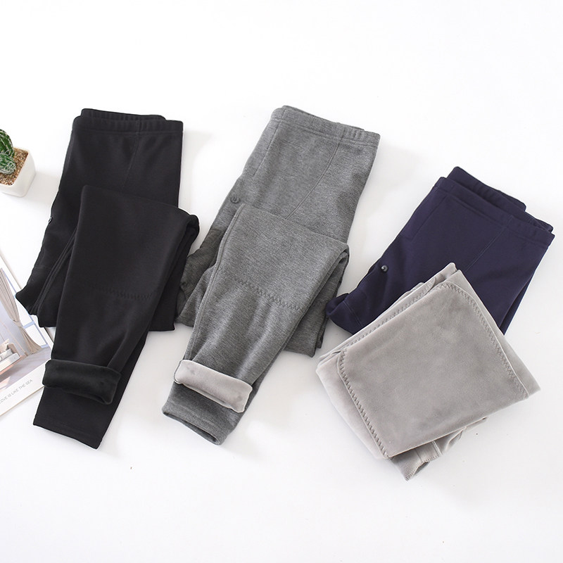 Men Winter Warm Pants Plus Suede Thickened Pure Cotton Beating Bottom Elastic Tight Inner Lap Pants Wear Sweater Pants Down Pants Cotton Pants