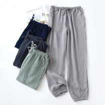 Washed cotton gauze mens pajamas pants closed thin breathable old crepe cotton home pants spring and autumn
