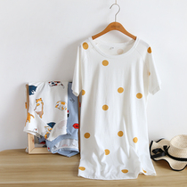 20 New knitted cotton short sleeve nightgown women Summer thin loose cute cartoon fresh students cotton home dress
