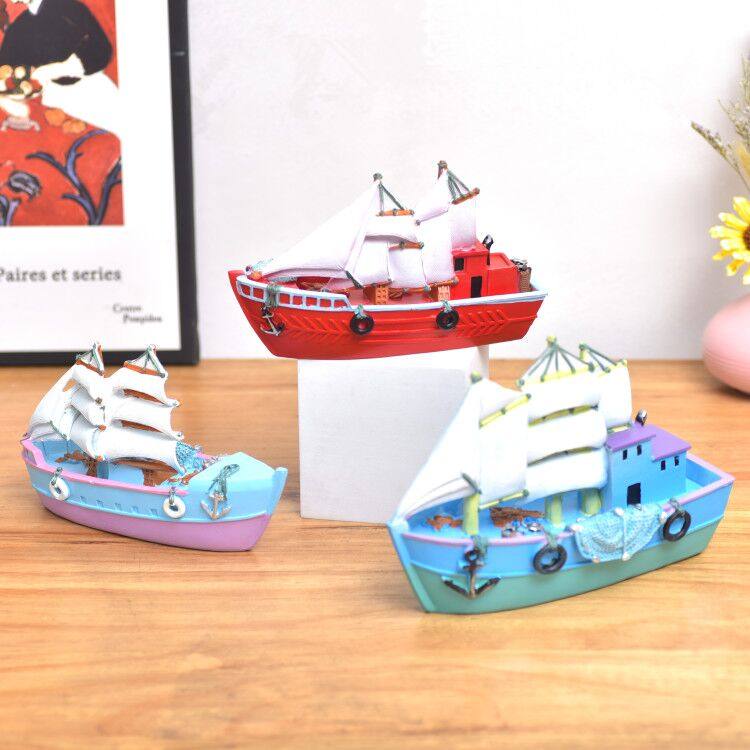 Resin Sailing Model Mediterranean Ship Model Adornment Home Pendulum with smooth sailing double sails 