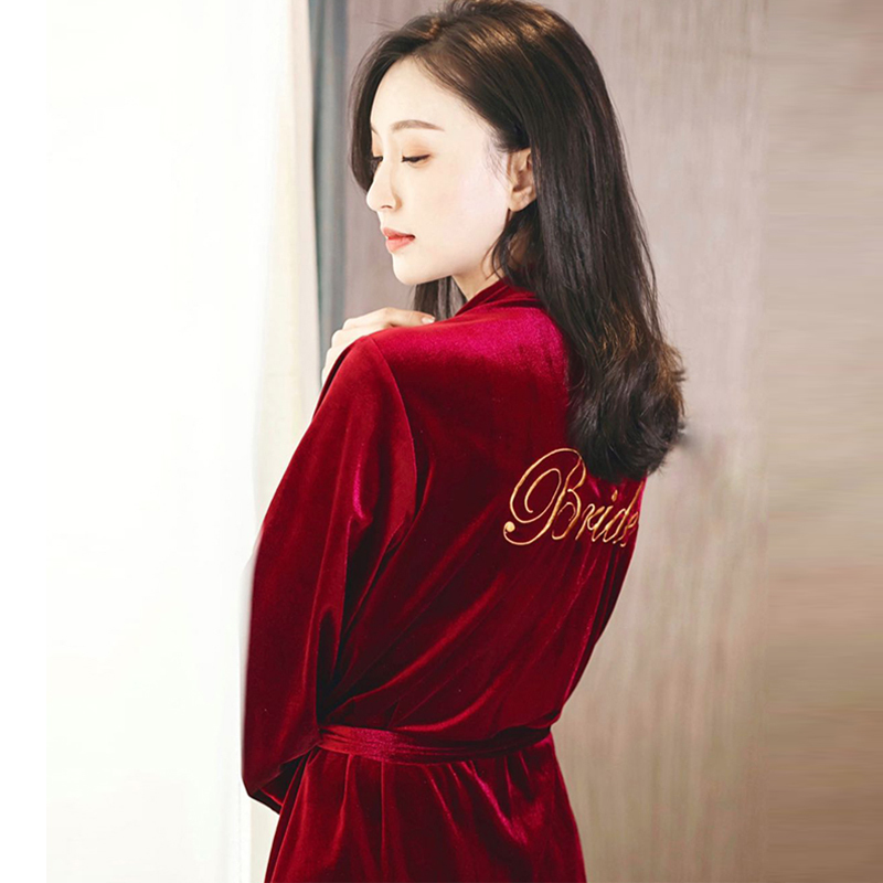 Morning Robe for Brides, Women's Autumn and Winter High-End Sister Robes, Bridesmaid Long Nightgown, Wedding Velvet Pajamas