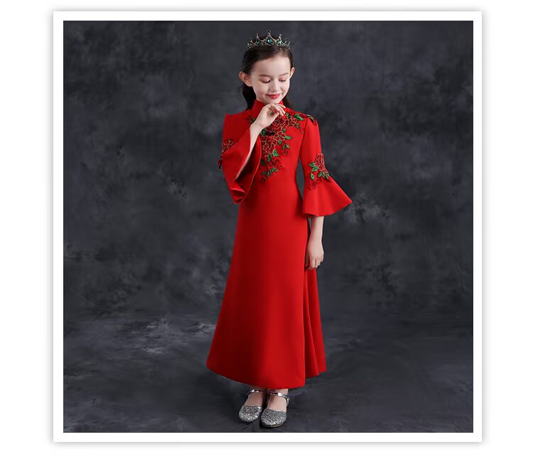 Cô gái sườn xám dài tay thu đông 2018 kiểu mới Trung Quốc cho bé váy công chúa đầm đầm Trung Quốc váy trẻ em 10 tuổi
