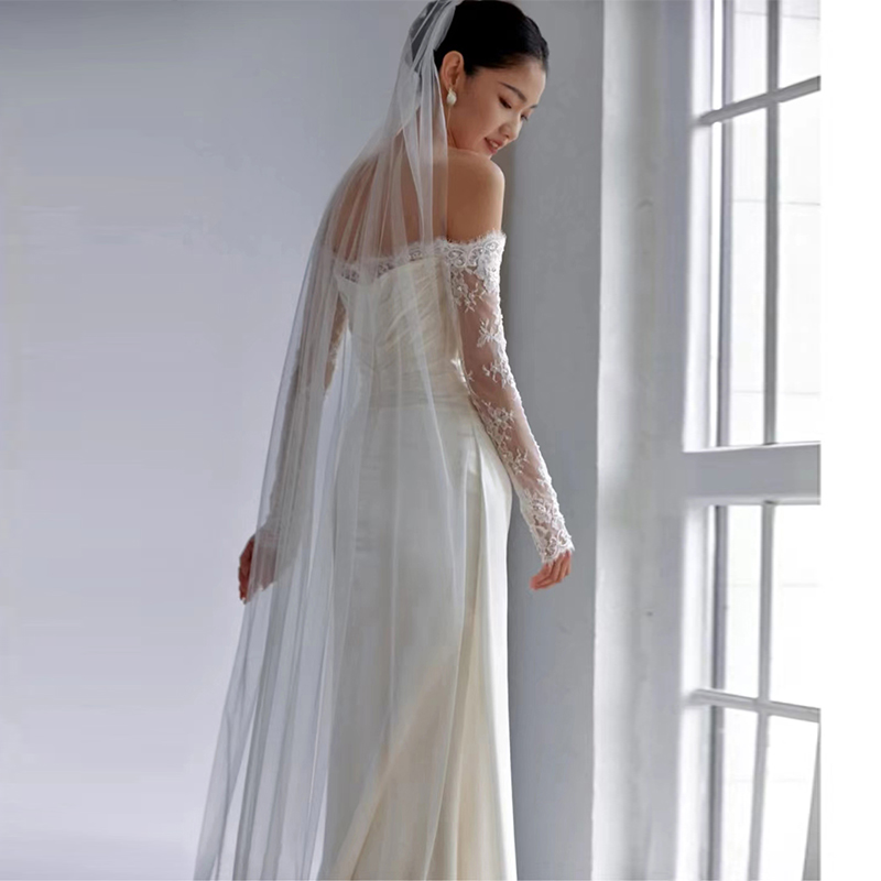 One word shoulder long -sleeved light wedding dress 2023 new temperament lace welcome One word shoulder long -sleeved light wedding dress 2023 new temperament lace welcome