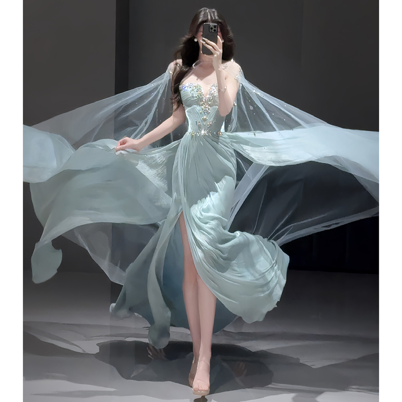 Blue Evening Dress, Light Luxury, Niche Sequin Strapless Toast Dress, Bride's High-End Birthday Party, Coming-Of-Age Ceremony Dress Blue Evening Dress, Light Luxury, Niche Sequin Strapless Toast Dress, Bride's High-End Birthday Party, Coming-Of-Age Ceremony Dress