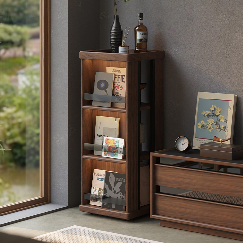 Solid Wood Mobile Bookshelf Floor-Standing Bookcase Narrow Black Walnut Living Room Wine Cabinet Storage Rack Display Magazine Rack Solid Wood Mobile Bookshelf Floor-Standing Bookcase Narrow Black Walnut Living Room Wine Cabinet Storage Rack Display Magazine Rack
