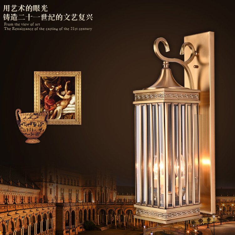 All-copper outdoor wall lamp American square gateway corridor avenue courtyard lights European type copper outdoor waterproof lamp