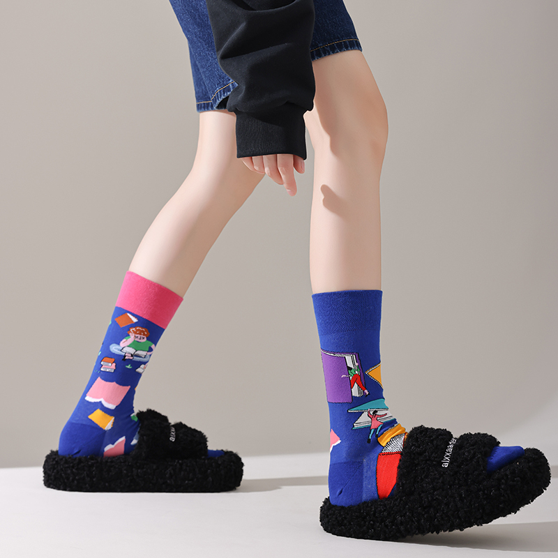 Crazysox Original ins Style Design Ab Type Unisex Asymmetrical Trendy Socks Personalized Cartoon Creative Mid-Calf Socks S