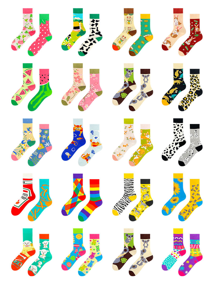 CRAZYSOX ORIGINAL ASYMMETRICAL PATTERN AB TIDE MANDARIN DUCK INS STREET VERSATILE MEDIUM AND HIGH TUBE WOMEN