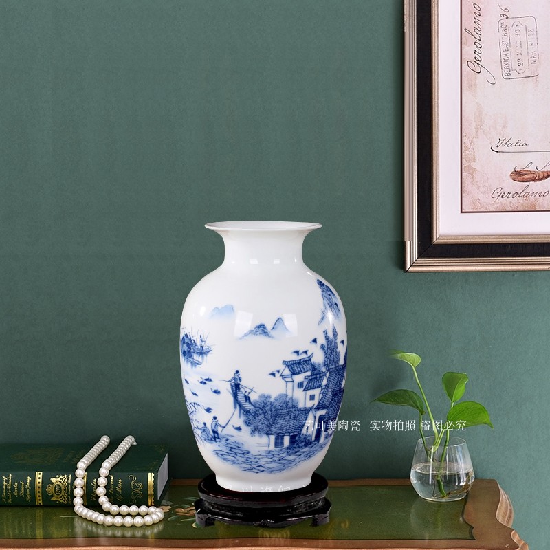 Jingdezhen gốm sứ màu xanh và trắng bình hoa cắm hoa mới phong cách Trung Quốc phòng khách tủ rượu kệ trang trí nhà - Vase / Bồn hoa & Kệ chậu hoa treo