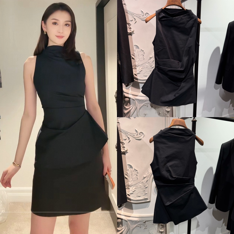 Alexander Mcqueen Black Cotton Asymmetrical Pleated Draped Collar Sleeveless Cropped Top Alexander Mcqueen Black Cotton Asymmetrical Pleated Draped Collar Sleeveless Cropped Top