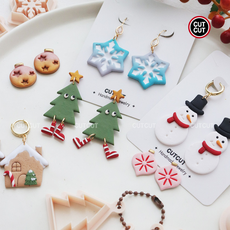 Cutcut【Christmas Series】Christmas Tree Snowman Gingerbread House Fine Polymer Clay Earring Cutting Mold