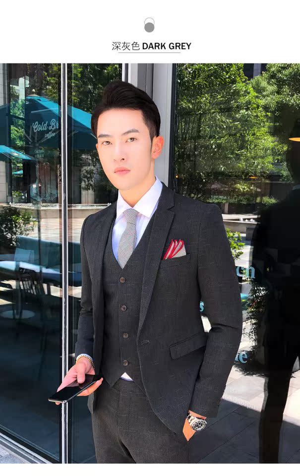 Một bộ đồ vest nam ba mảnh phù hợp với thanh niên phù hợp với thanh niên phù rể chú rể váy cưới thủy triều áo nam đẹp