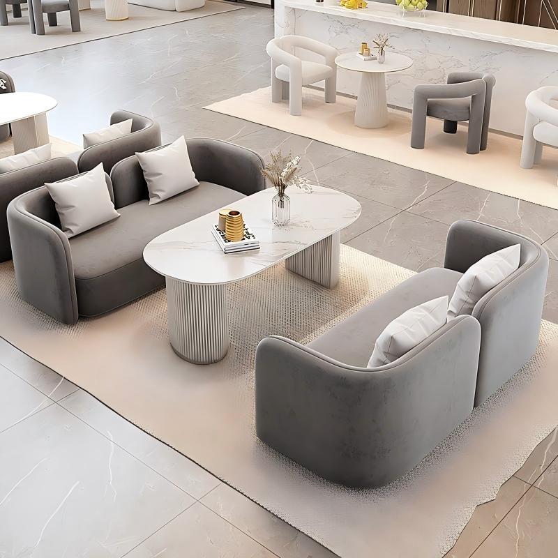 Milk Tea Shop and Cafe Leisure Meeting Table and Chair Set, Hotel Lobby Rest Area Reception Fabric Sofa Table and Chairs Milk Tea Shop and Cafe Leisure Meeting Table and Chair Set, Hotel Lobby Rest Area Reception Fabric Sofa Table and Chairs