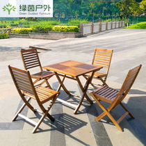 Outdoor solid wood folding tables and chairs with parasol courtyard balcony small coffee table combination outdoor stalls anticorrosive wood tables and chairs