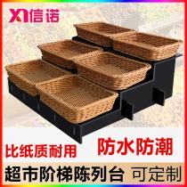 Fruit shop shelf step display multi-layer movable fresh food supermarket portable ladder display rack PVC center island