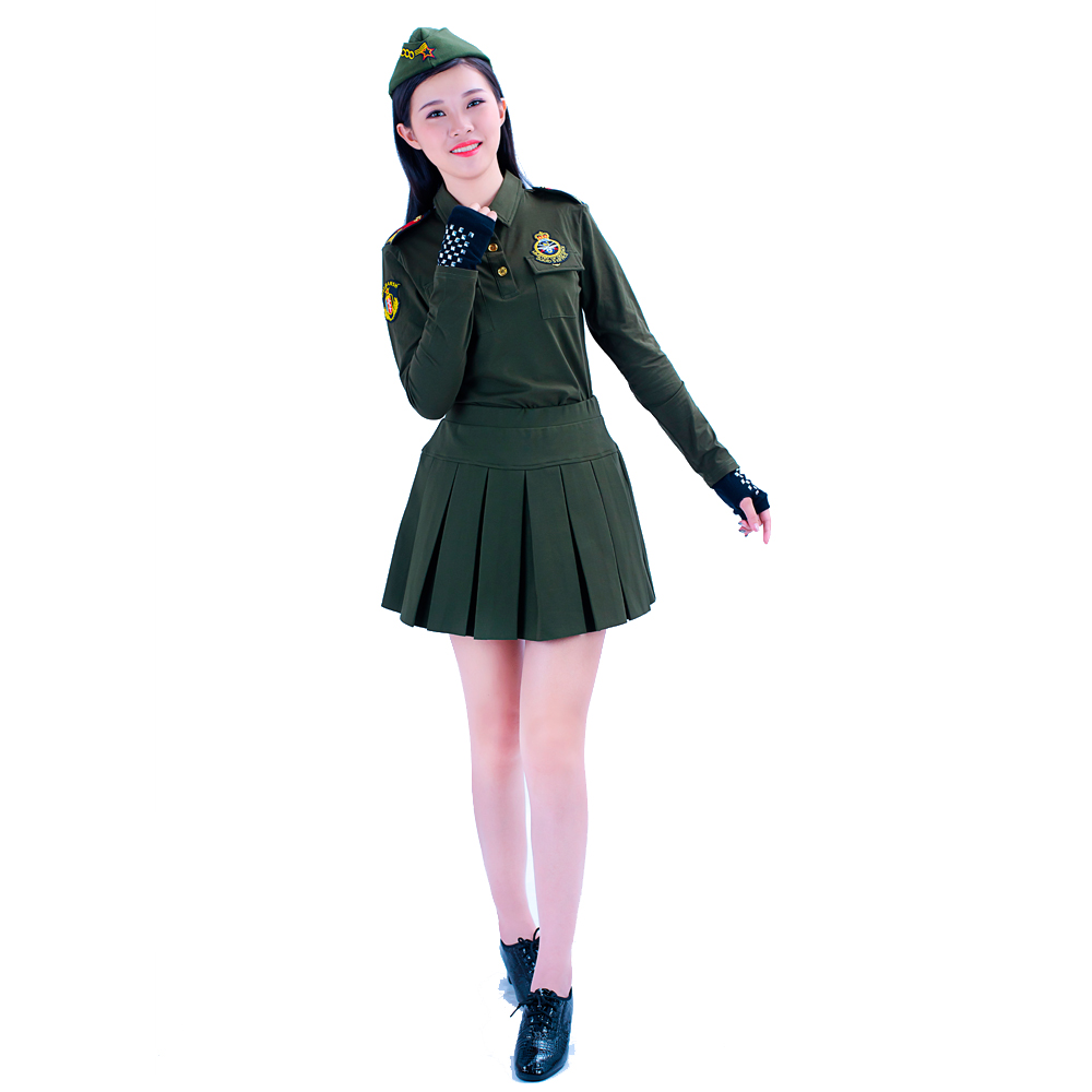 Xiaobei quân đội fan hâm mộ trang phục khiêu vũ mùa thu và mùa đông mới ve áo dài tay áo thun nữ vuông nhảy nhóm quần áo biểu diễn áo phông đẹp nữ