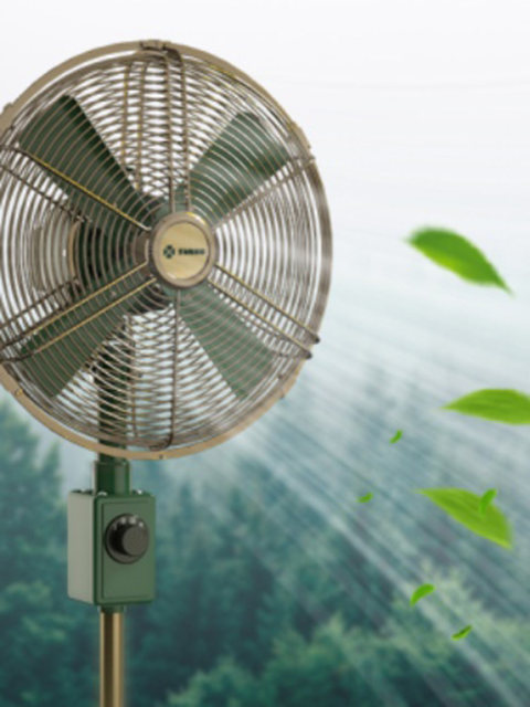 Retro floor fan antique electric fan 12-inch all-metal shaking head living room and restaurant vertical floor-standing literary electric fan