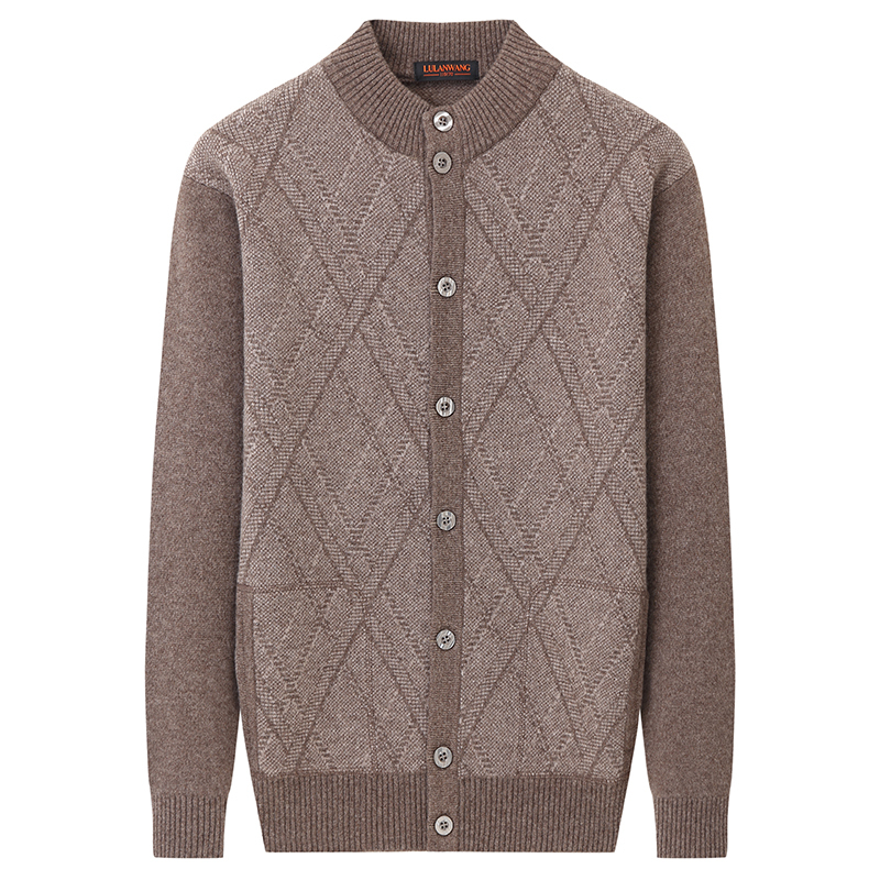 Winter Men's Cashmere Sweater, Middle-Aged and Elderly Stand-Up Collar Long-Sleeved Cardigan, Men's Knitted Sweater, Thickened Wool Large Size Coat