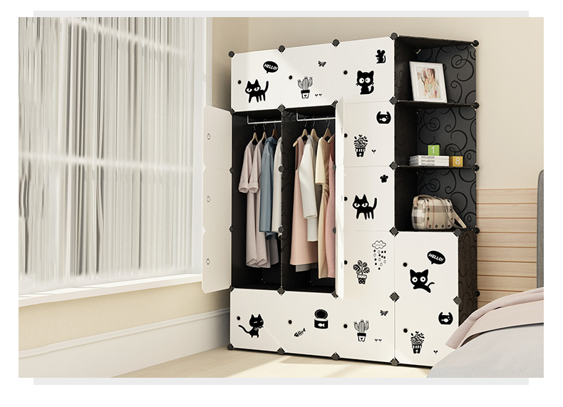Tủ quần áo đơn giản lắp ráp nhựa tủ gỗ rắn loại tấm đôi căn hộ nhỏ với phòng ngủ đơn giản kinh tế hiện đại tủ quần áo - Buồng tủ tường